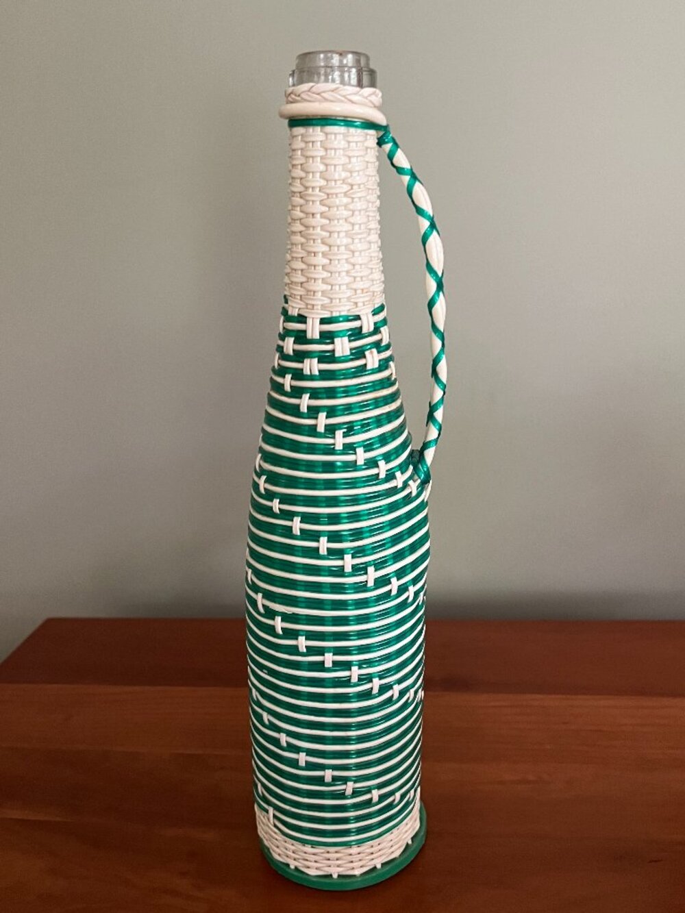 Vintage Spanish Scoubidou woven wine bottle